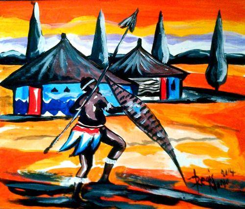 Beautiful acrylic painting by artist Regis Manja titled- Warrior II Free Shipping