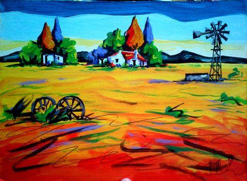 Beautiful acrylic painting by artist Regis Manja titled- Old Farmhouse