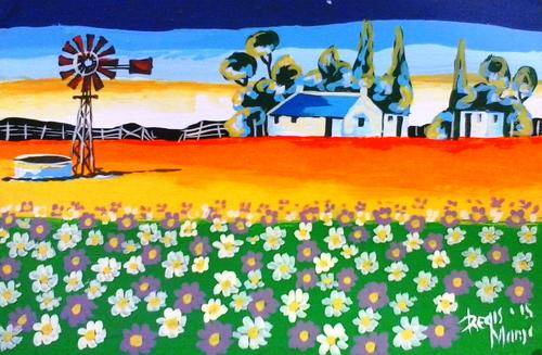 Beautiful acrylic painting by artist Regis Manja titled- Orange Farm