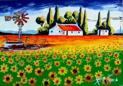 Beautiful acrylic painting by artist Regis Manja titled- Sunflowers in Witbank