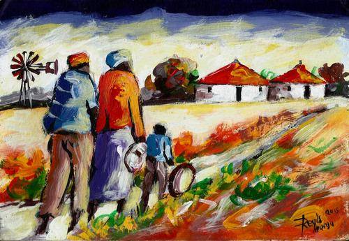 Beautiful acrylic painting by artist Regis Manja titled- Family going home