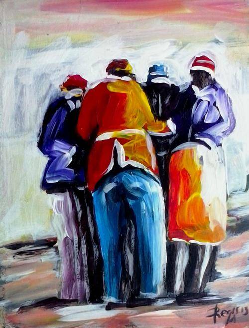 Beautiful acrylic painting by artist Regis Manja titled- Gambling