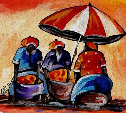 Beautiful acrylic painting by artist Regis Manja titled- Fruit sellers