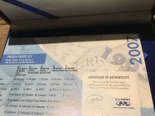 Protea Proof Set Nobel Peace Prize Winners FW de Klerk and Nelson Mandela