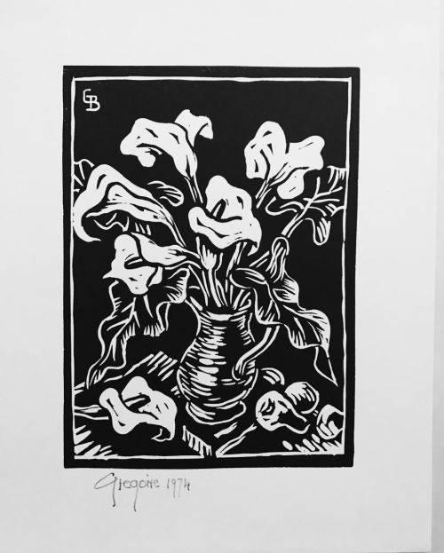 GREGOIRE BOONZAIER Still Life Arum Lillies Linocut Sheet Size 320mm by 255mm