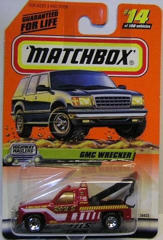Matchbox Diecast Model Car 1999 14 / 100 GMC Wrecker Tow Truck "Ron's" Highway Haulers 1/64 scale