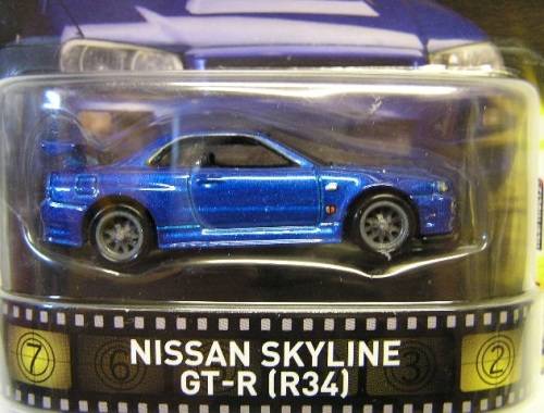 Hotwheels Diecast Model Car Retro Series Film Movie TV Fast & Furious Nissan Skyline GT-R R34 1/64 s