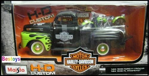 Maisto Diecast Model Car + Motorbike 32161 Ford F1 F 1 Pickup 1948 + Harley Davidson FL Panhead 1948