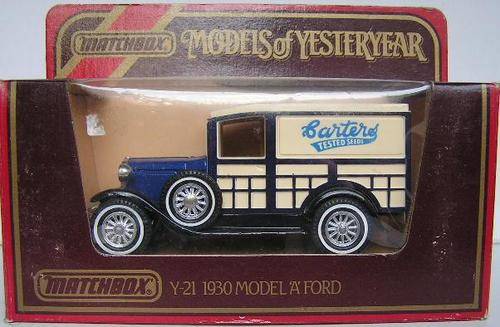Matchbox Diecast Model Car Models of Yesteryear Y 21 Ford Model A Van 1930 "Bartero" 1984 on box new