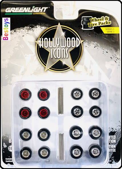 Greenlight Model Car Wheel Set Hollywood Icons rubber tyres real riders accessories diorama 1/64 sca