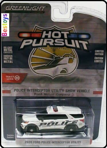 Greenlight Diecast Model Car Hot Pursuit Series Ford Interceptor Utility 2020 Show Vehicle Police