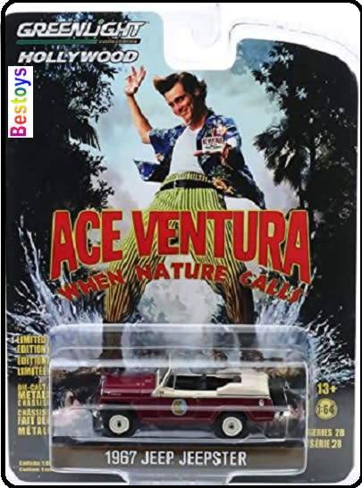 Greenlight Diecast Model Car Hollywood Jeep Jeepster 1967 Ace Ventura Movie Film TV 1/64 scale new