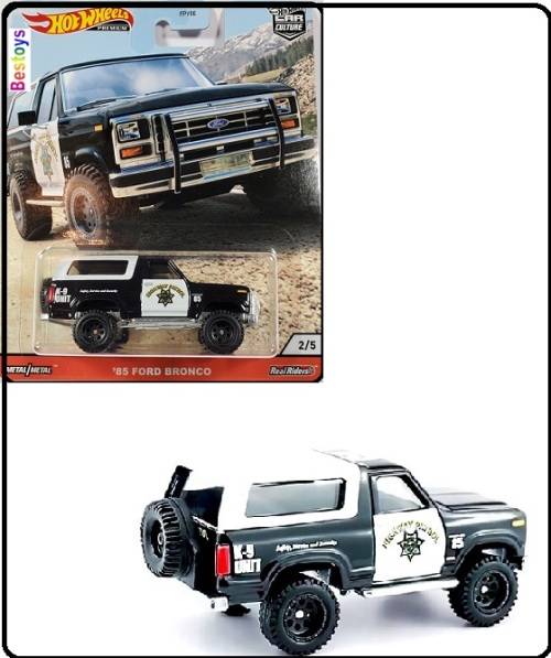 Hotwheels Hot Wheels Diecast Model Car Culture Wild Terrain Ford Bronco 1985 K-9 K9 Unit  Police Hig
