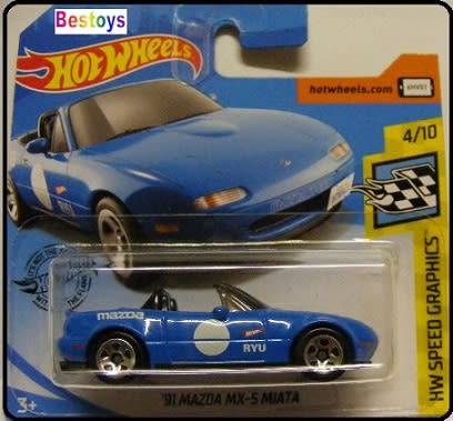 Hotwheels Hot Wheels Diecast Model Car 2019 184 / 250 Mazda MX 5 MX5 Miata 1991 Speed Graphics 1/64