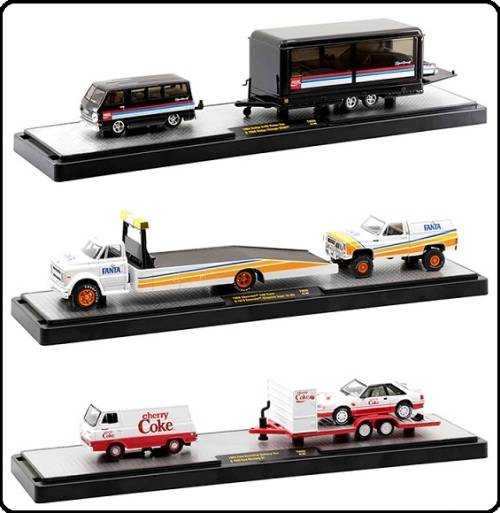 Castline M2 Diecast Model Auto Hauler Dodge A 100 A100 Vision 1964 + Charger HEMI 1966 + Trail "Coca