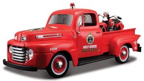 Maisto Diecast Model Car + Motorbike 32191 Ford F 1 F1 Pickup 1948 + Harley Davidson  El Knucklehead