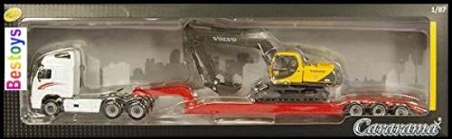 Cararama Hongwell Diecast Model Truck & Lowbed Trailer Volvo FH 12 FH12 + EC 210 Excavator Construct
