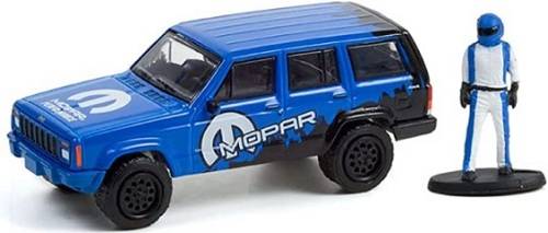 Greenlight Diecast Model Car Hobby Shop Jeep Cherokee Sport MOPAR 2001 + Race Car Driver 1/64 scale