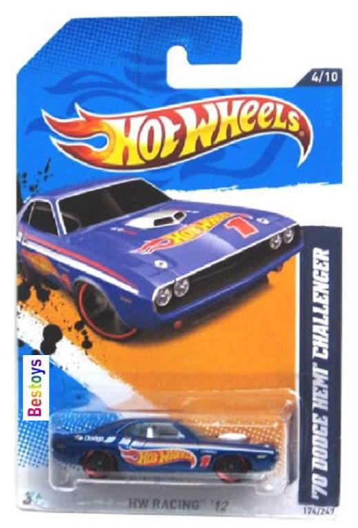 Hotwheels Hot Wheels Diecast Model Car 2012 174/247 Dodge Hemi Challenger 1970 No 1 Racing new