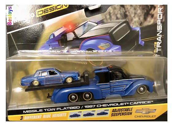 Maisto Elite Transport Missile Tow Flatbed Recovery Tow Truck + Chevy Caprice 1987 with suspension