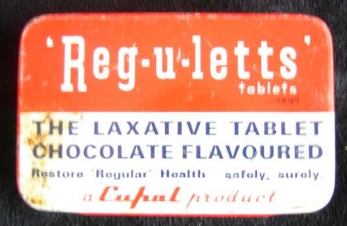 VINTAGE REGULETTS TABLETS, THE LAXATIVE TABLET CHOCOLATE FLAVOURED TIN