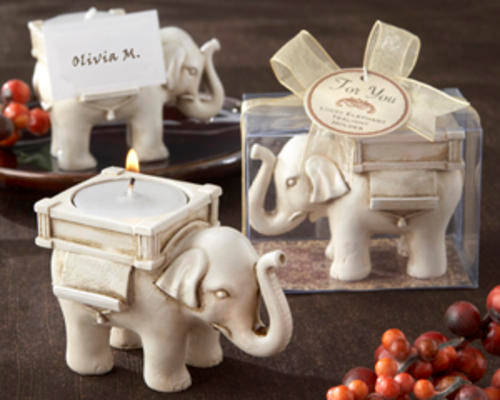 Lucky Elephant Antique Ivory-Finish Tea Light Holder