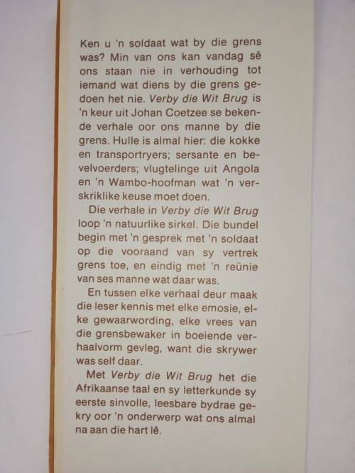 Verby die Wit Brug / Stories about the Border war / J Coetzee