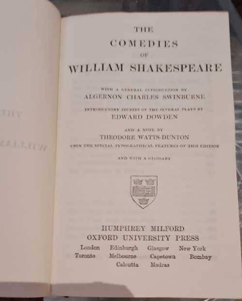 Shake Speare` comedies, poems and tragedies.