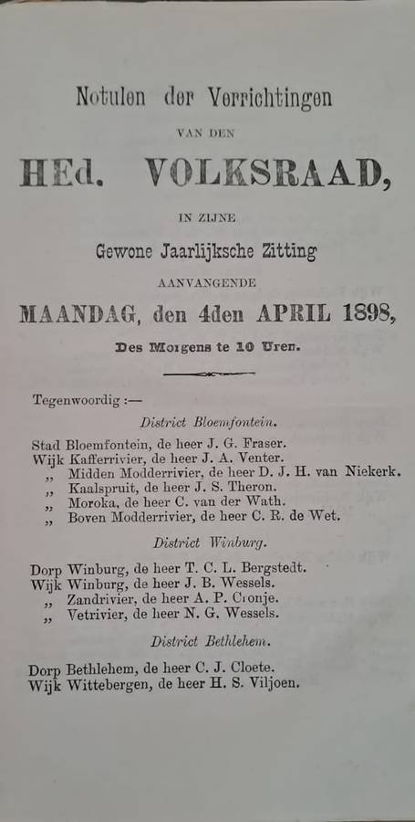 Hoog -ed Volksraad Zitting 1898 notulen