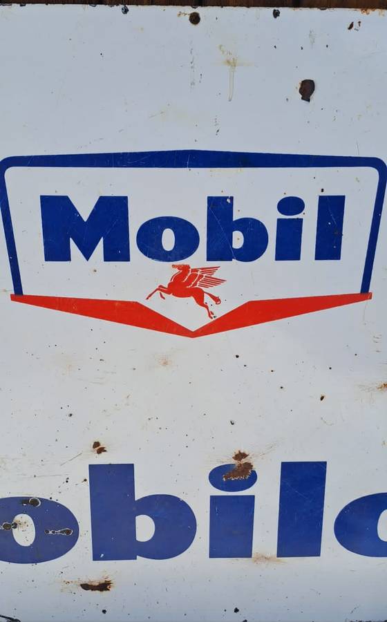 Double sided vintage enamel Mobil sign.