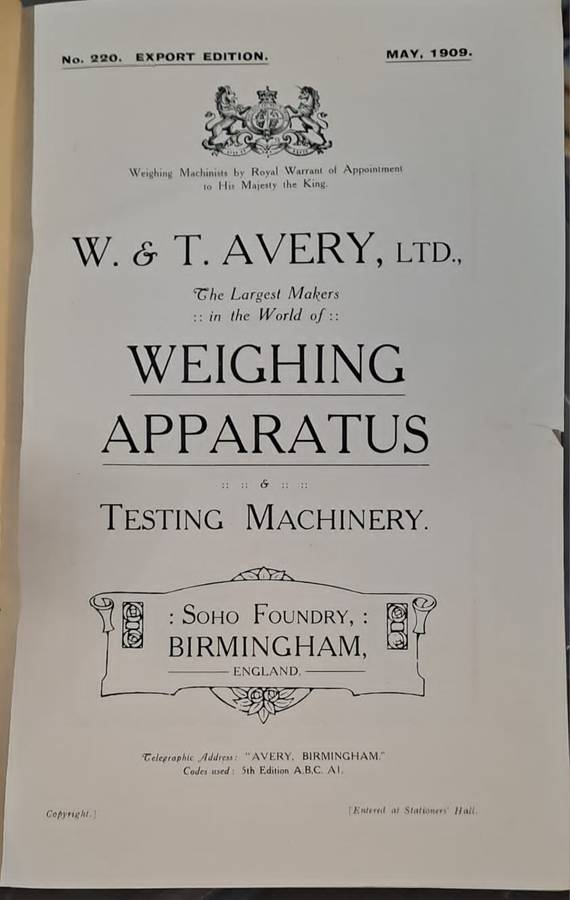 W & T Avery Ltd. Weighing Apparattus - 1909