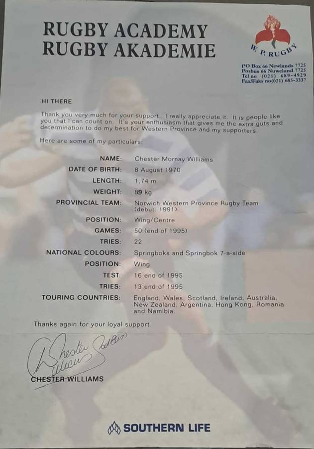Chester Williams signed letter and book.