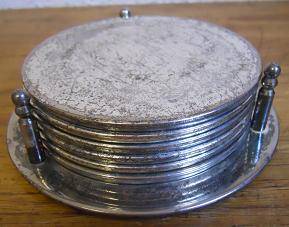 Set of 6 Metal Plated Coasters in Holder