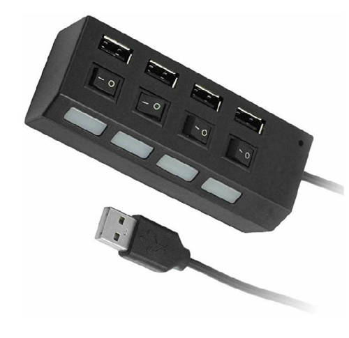 2.0 USB Hi-Speed 4 Port Hub with Individual Power Switches and Led Light 