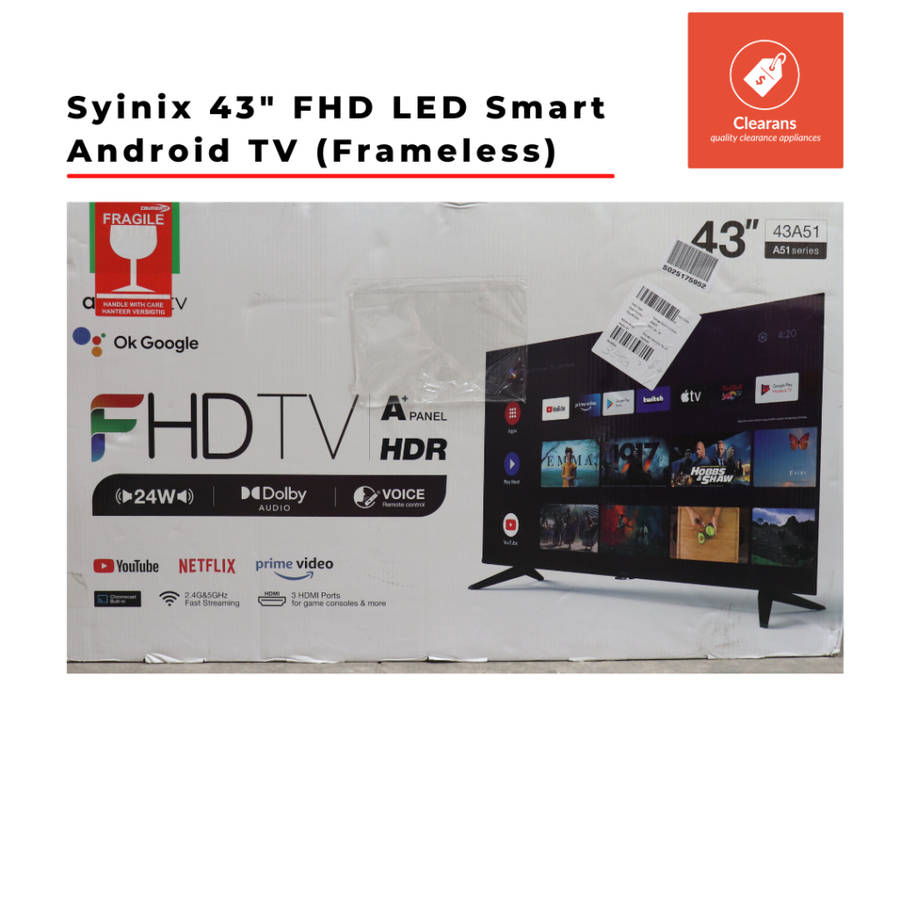 Syinix 43 inch FHD LED Smart Android TV (Frameless) - 43A51