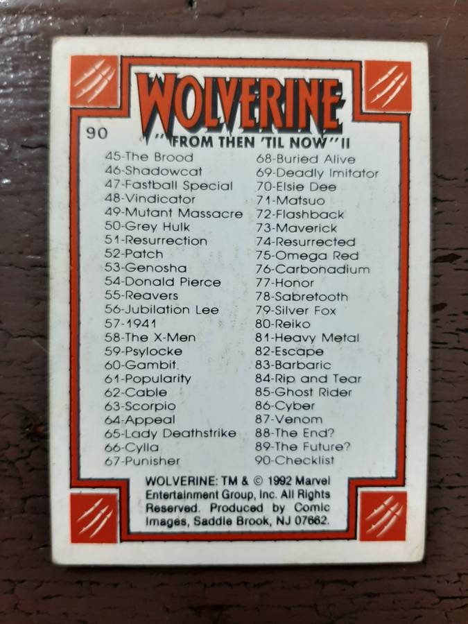 Wolverine `From then `til now` #90, Checklist