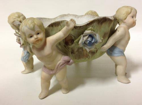 Cherub Bowl - Large hand painted bowl supported by 4 Cherubs, adorned with roses - Too lovely!