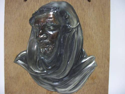 Jesus  - Metal Art in High Relief on a wooden backing - 15cm square - Beautifully Crafted!