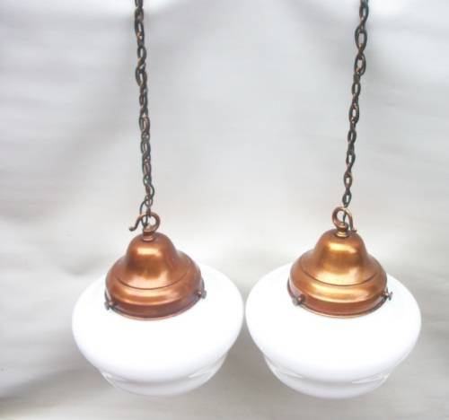 2 Brass and Glass Hanging Lights - Excellent Condition! 29cm high, 24cm diameter