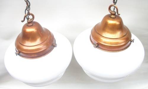 2 Brass and Glass Hanging Lights - Excellent Condition! 29cm high, 24cm diameter