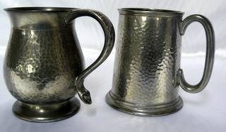 2 Pewter Hand Hammered Tankards - Very Nice Condition!