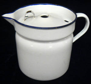 Large Vintage Enamel Ware Jug with Lid - Look!