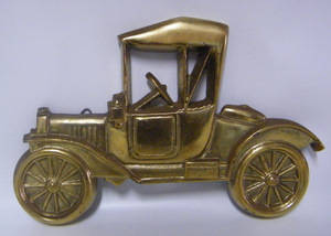 Solid Cast Brass VINTAGE CAR with hooks for hanging (29cm wide, 19cm tall, 1.1kg)