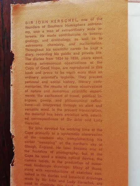 HERSCHEL AT THE CAPE: Diaries and Correspondence 1834-1838 Cape Social and Cultural Life