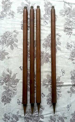 Set of Vintage Wooden Metal Spiked Cricket Wickets - No Bails