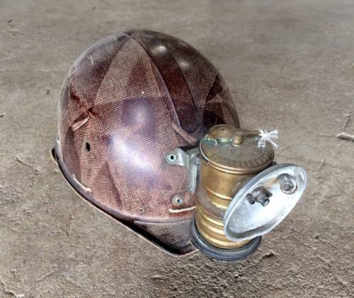 Vintage Texolex Mining Helmet in Good Condition with Premier Brass Headlamp