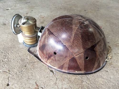 Vintage Texolex Mining Helmet in Good Condition with Premier Brass Headlamp