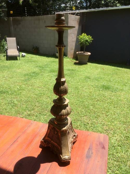 *RESERVED RETHA* Solid Cast Brass Lamp Stand - Ornate Detail *WORKING*