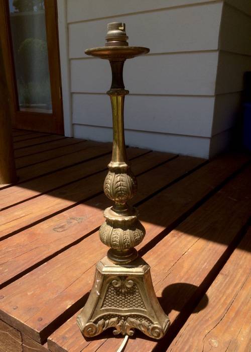 *RESERVED RETHA* Solid Cast Brass Lamp Stand - Ornate Detail *WORKING*