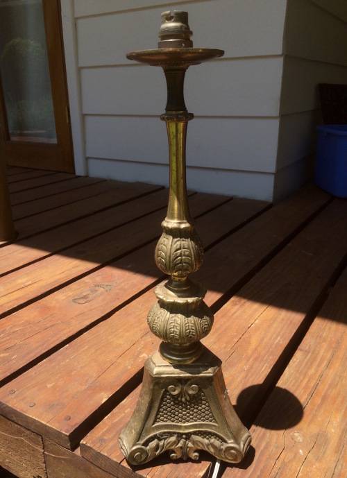 *RESERVED RETHA* Solid Cast Brass Lamp Stand - Ornate Detail *WORKING*